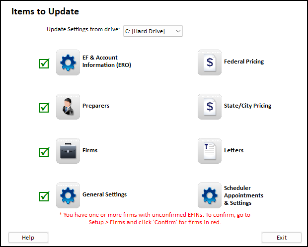 Image of "Update Settings" window